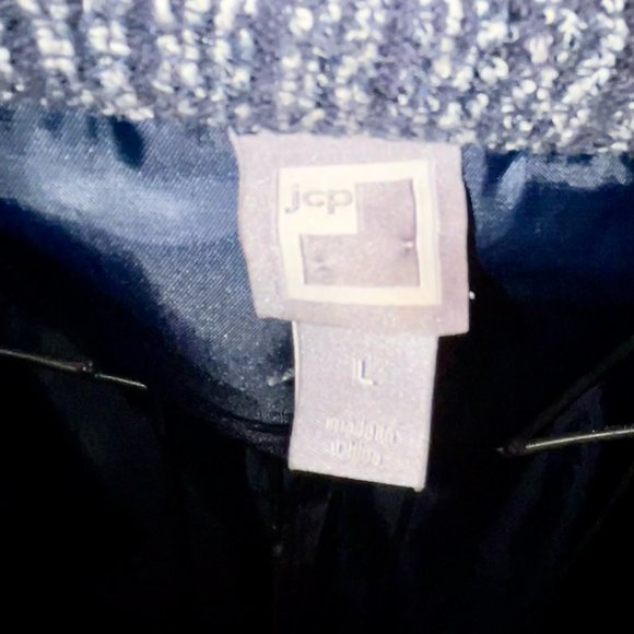 **FINAL PRICE-Navy Blue and White Bomber Jacket, Tweed Pattern, LARGE - Picture 4 of 4